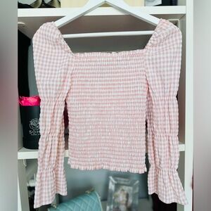 Pink Gingham Smocked Women's Top
